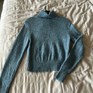 Baby Blue Knit Cropped Turtleneck Sweater